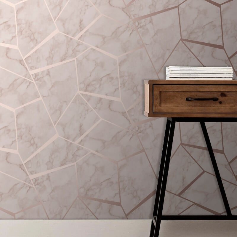 Marblesque Fractal Metallic Wallpaper - Rose Gold - Fine Décor - FD42264Wallpaper199