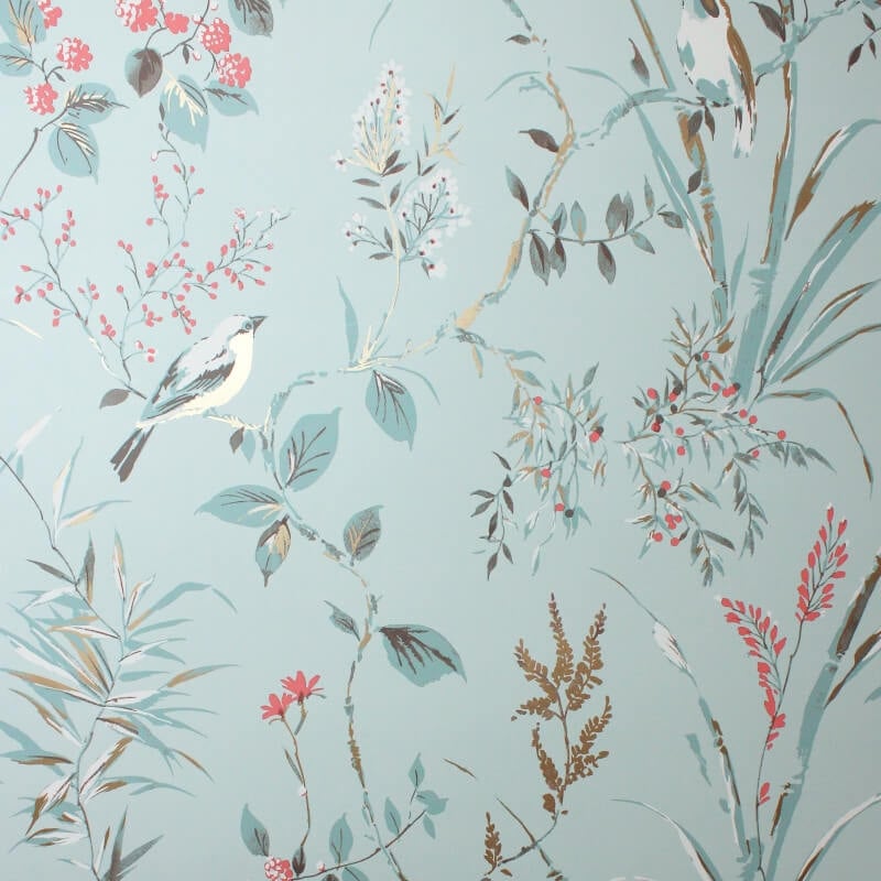 Mariko Floral Treebird Metallic Wallpaper - Blue - Crown - M1856Wallpaper199
