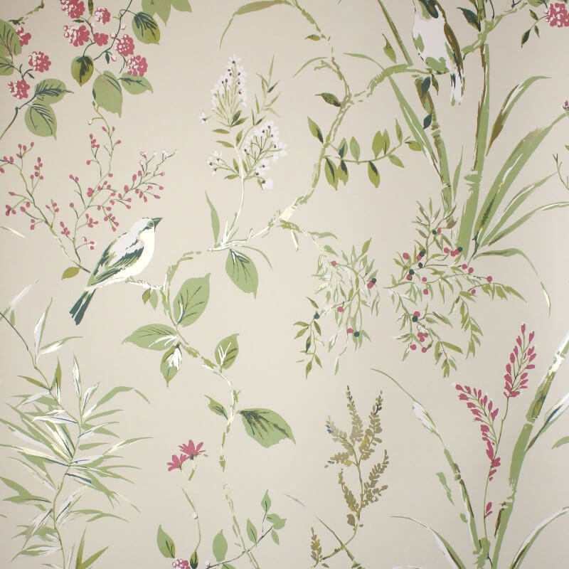 Mariko Floral Treebird Metallic Wallpaper - Natural - Crown - M1855Wallpaper199
