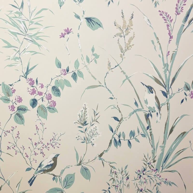 Mariko Floral Treebird Metallic Wallpaper - Teal/Plum - Crown - M1554Wallpaper199
