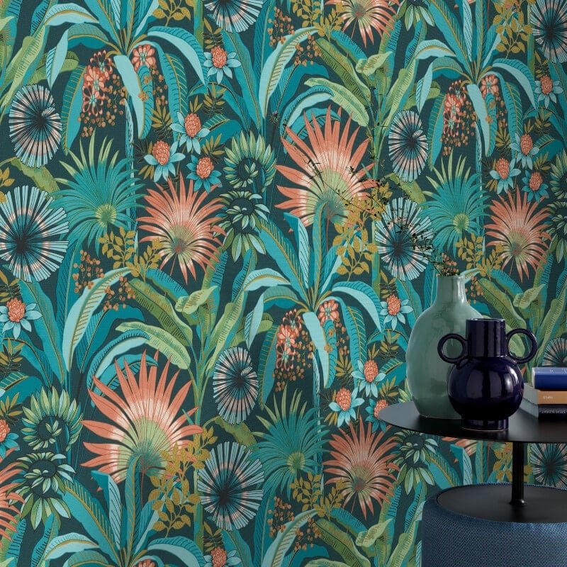 Martinique Tropical Wallpaper - Teal Multi - Erismann - 10390 - 19Wallpaper199