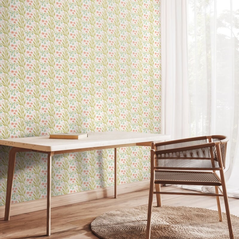 Meadow Stripe Wallpaper - Peach/Duck Egg - Hoopla Walls - HWA1211WWallpaper199