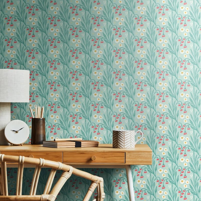 Meadow Stripe Wallpaper - Seafoam/Coral - Hoopla Walls - HWA1213WWallpaper199