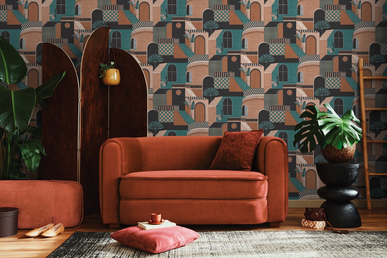Medina Wallpaper - Orange/Teal - Holden Décor - 13101Wallpaper199