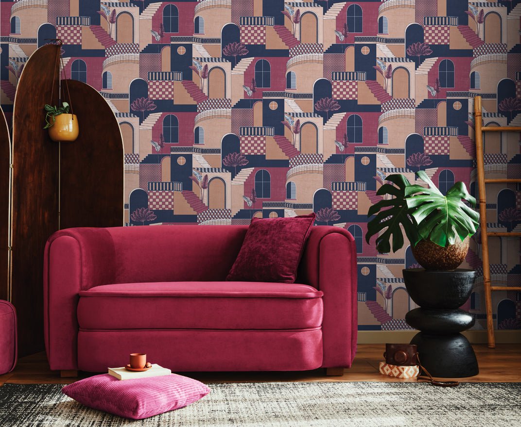 Medina Wallpaper - Red/Navy - Holden Décor - 13103Wallpaper199