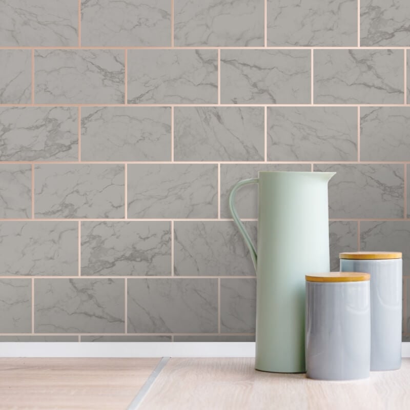 Metro Brick Marble Effect Metallic Wallpaper - Charcoal - Crown - M1511Wallpaper199