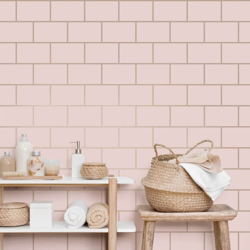 Metro Tile Metallic Wallpaper - Blush/Rose - Crown - M1635Wallpaper199