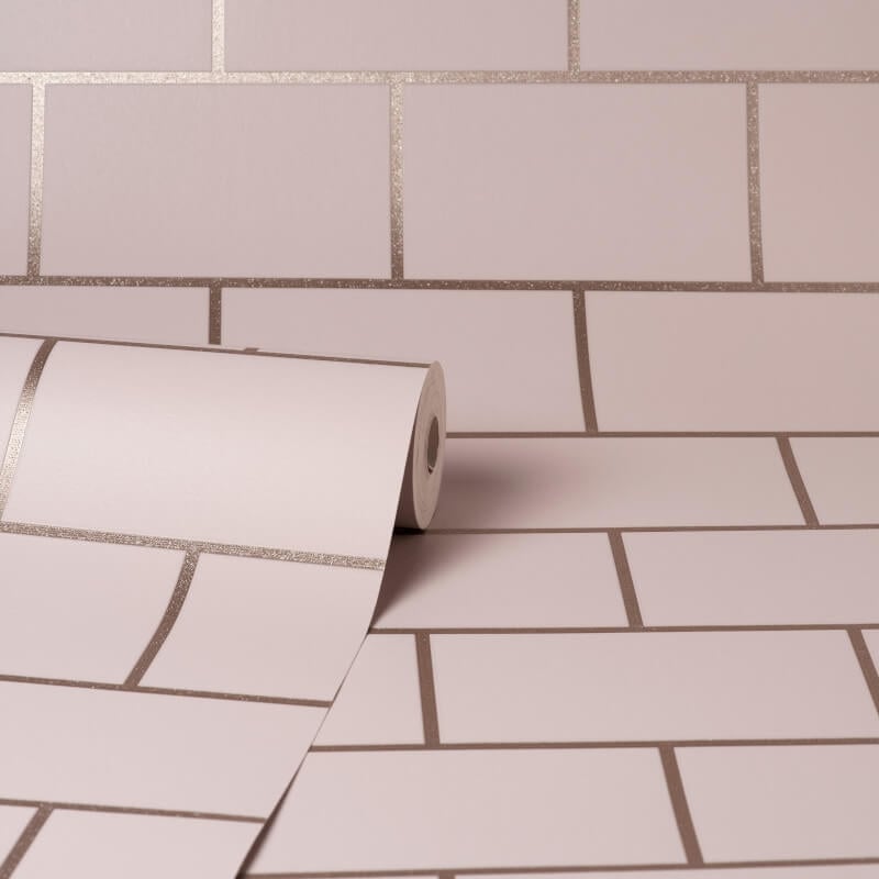 Metro Tile Metallic Wallpaper - Blush/Rose - Crown - M1635Wallpaper199