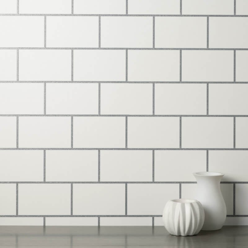 Metro Tile Metallic Wallpaper - White/Silver - Crown - M1634Wallpaper199