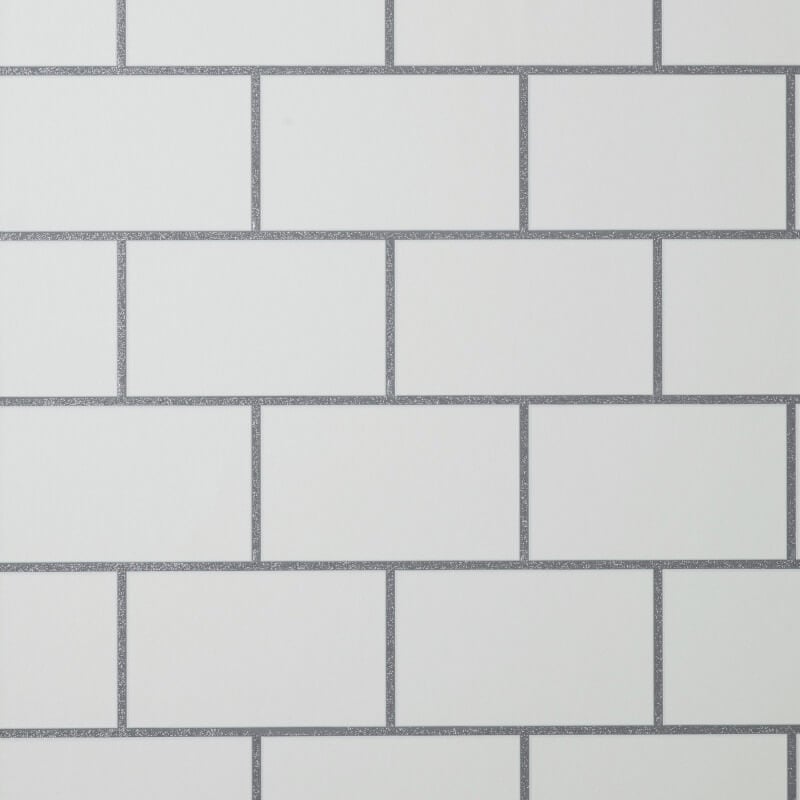 Metro Tile Metallic Wallpaper - White/Silver - Crown - M1634Wallpaper199
