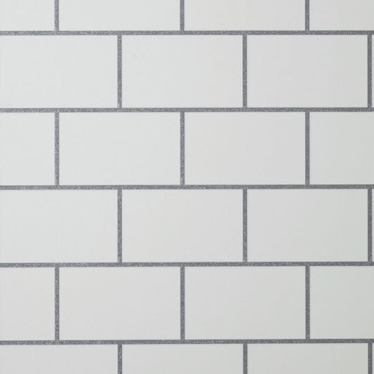 Metro Tile Metallic Wallpaper - White/Silver - Crown - M1634Wallpaper199