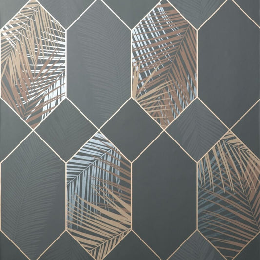 Miami Geo Metallic Wallpaper - Charcoal/Copper - Fine Décor - FD42833Wallpaper199