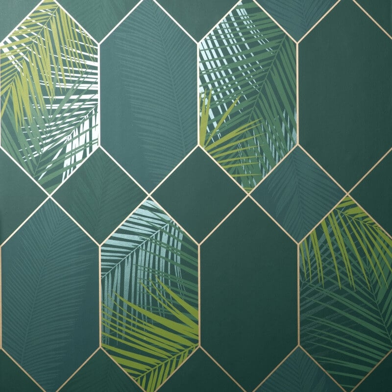 Miami Geo Metallic Wallpaper - Emerald/Gold - Fine Décor - FD42836Wallpaper199