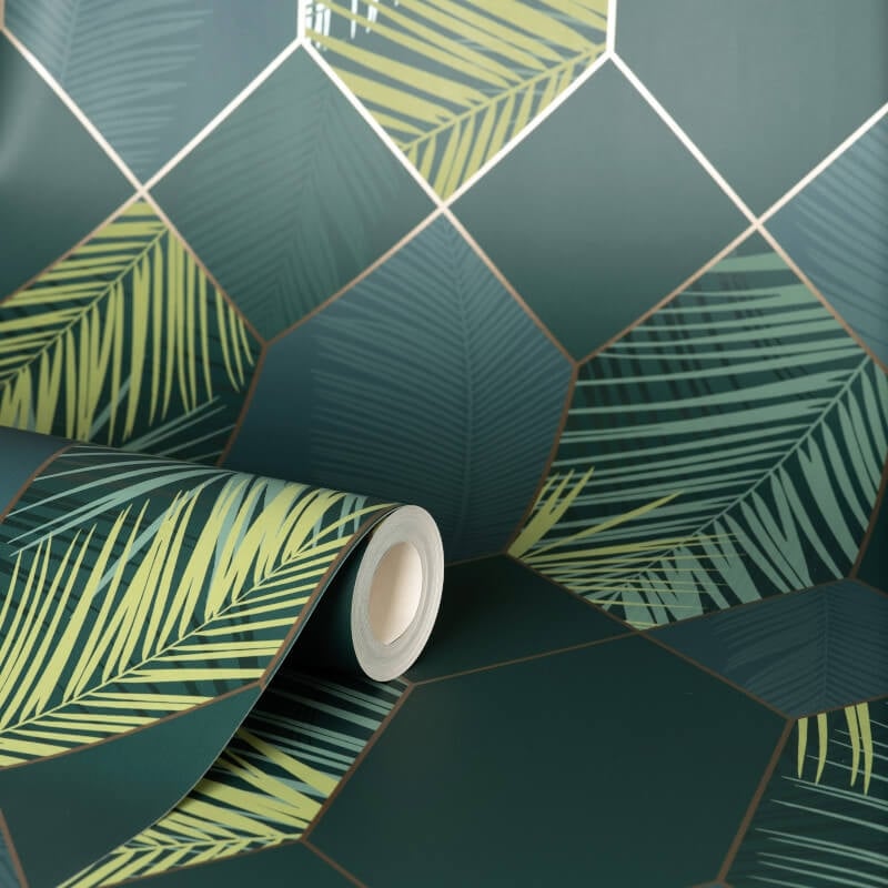 Miami Geo Metallic Wallpaper - Emerald/Gold - Fine Décor - FD42836Wallpaper199