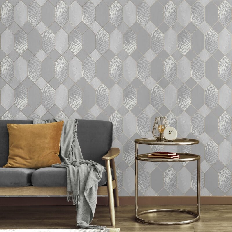 Miami Geo Metallic Wallpaper - Grey/Silver - Fine Décor - FD42835Wallpaper199