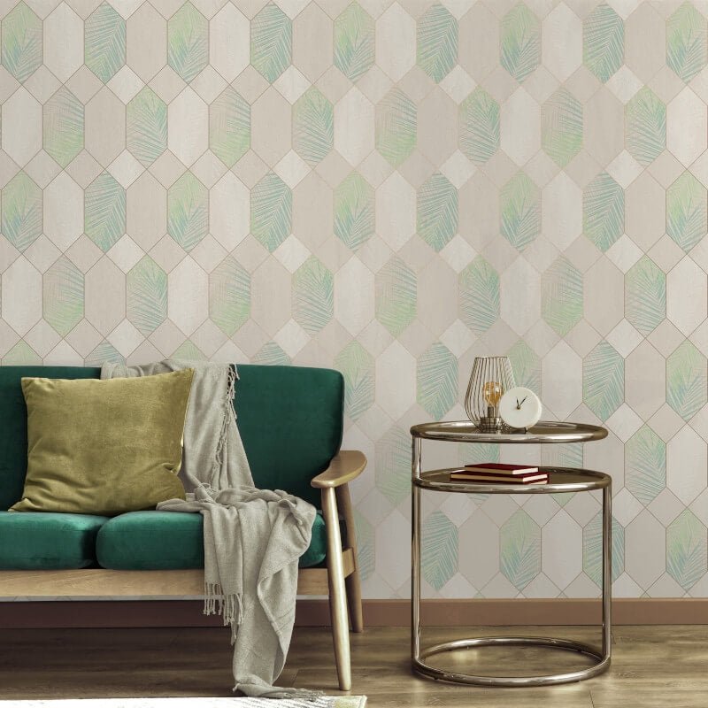 Miami Geo Metallic Wallpaper - Natural/Green - Fine Décor - FD42834Wallpaper199