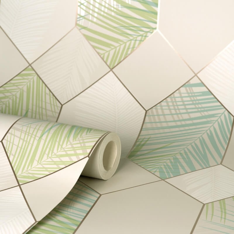 Miami Geo Metallic Wallpaper - Natural/Green - Fine Décor - FD42834Wallpaper199