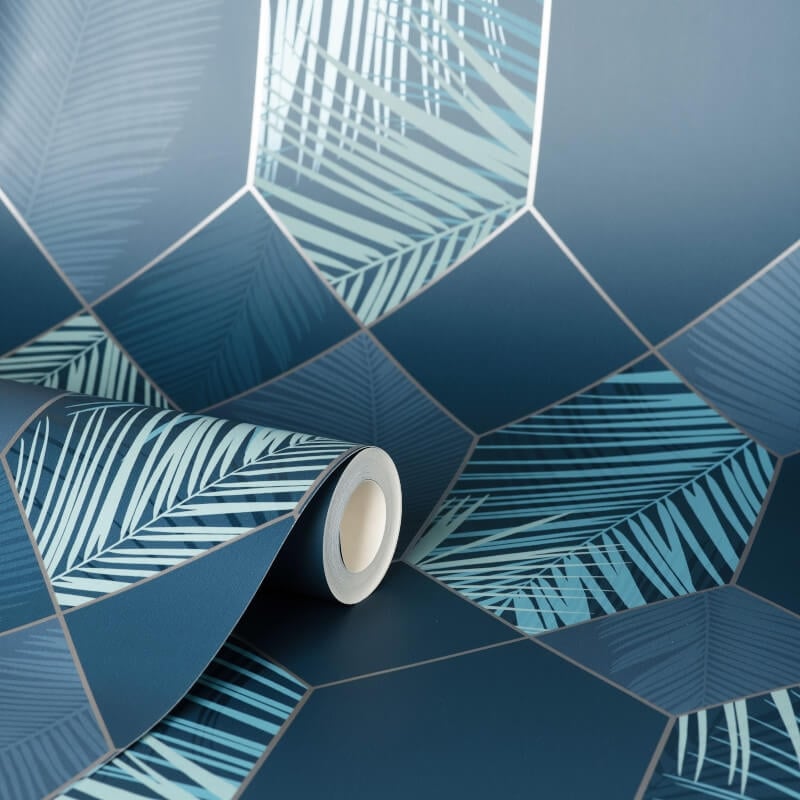 Miami Geo Metallic Wallpaper - Navy/Silver - Fine Décor - FD42837Wallpaper199