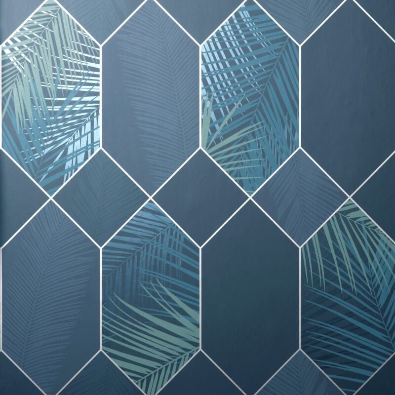 Miami Geo Metallic Wallpaper - Navy/Silver - Fine Décor - FD42837Wallpaper199