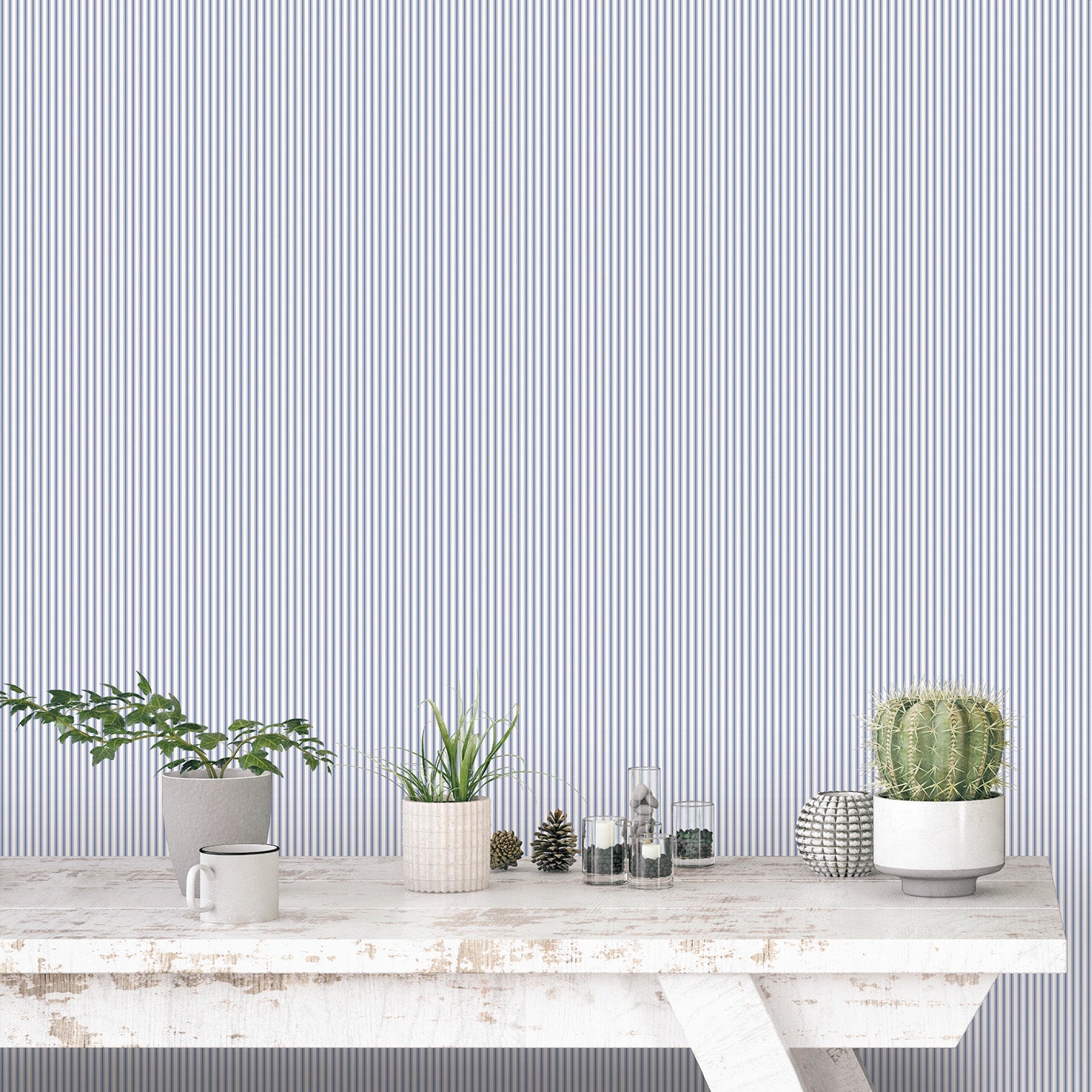 Miniatures 2 Double Stripe Wallpaper - Blue / White - Galerie - G67927Wallpaper199