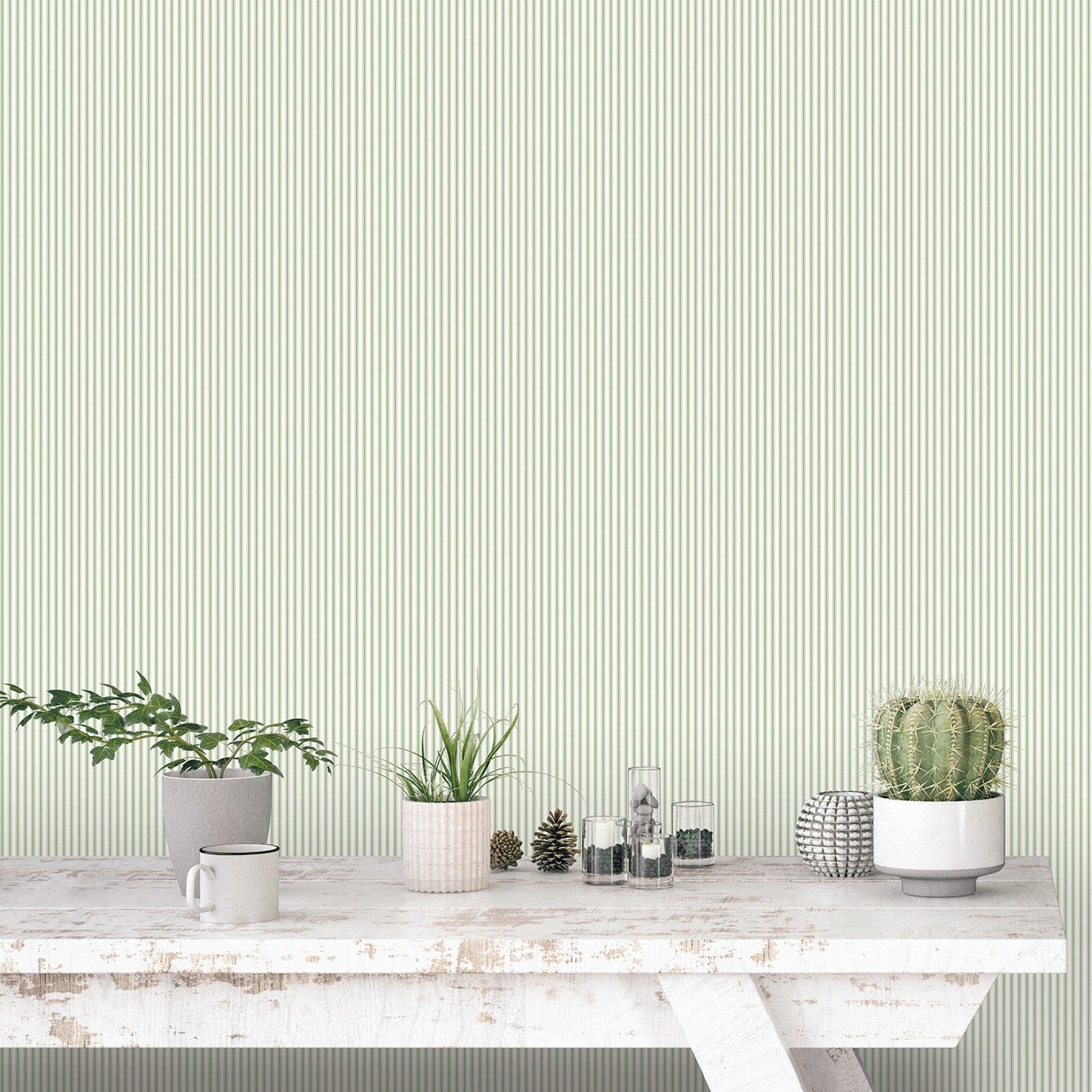 Miniatures 2 Double Stripe Wallpaper - Green / White - Galerie - G67928Wallpaper199