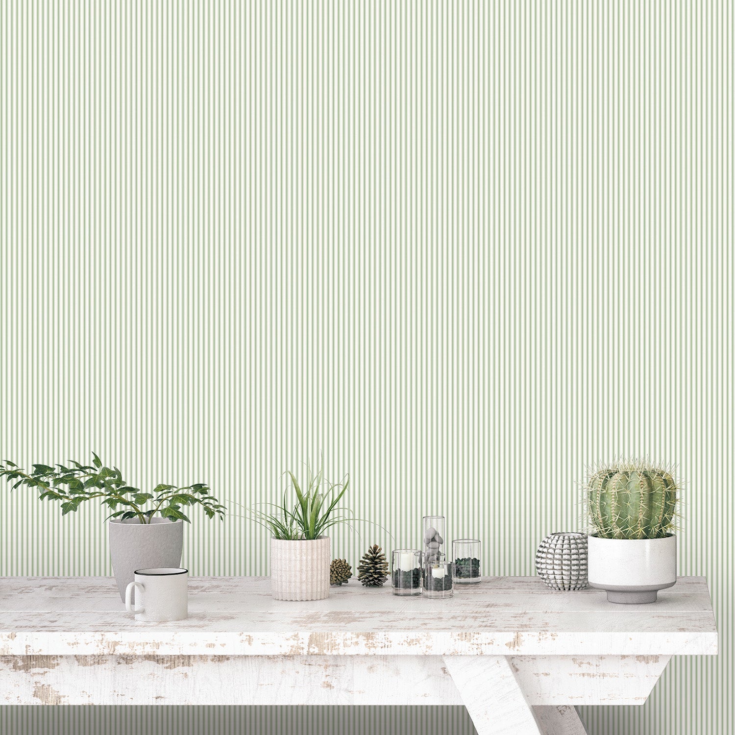 Miniatures 2 Double Stripe Wallpaper - Green / White - Galerie - G67928Wallpaper199
