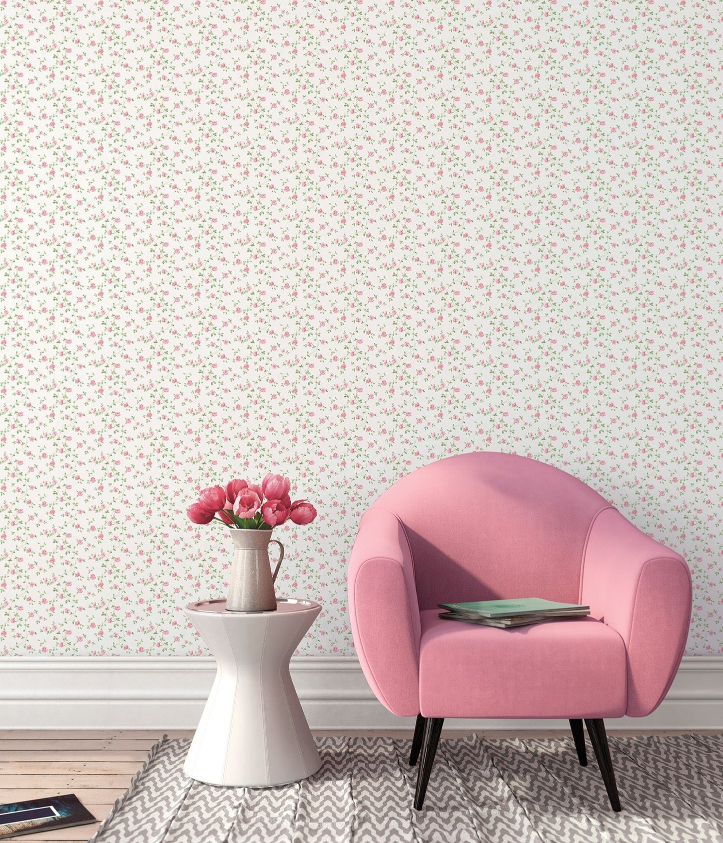 Miniatures 2 Mini Roses Wallpaper - Pink / Green - Galerie - G67889Wallpaper199
