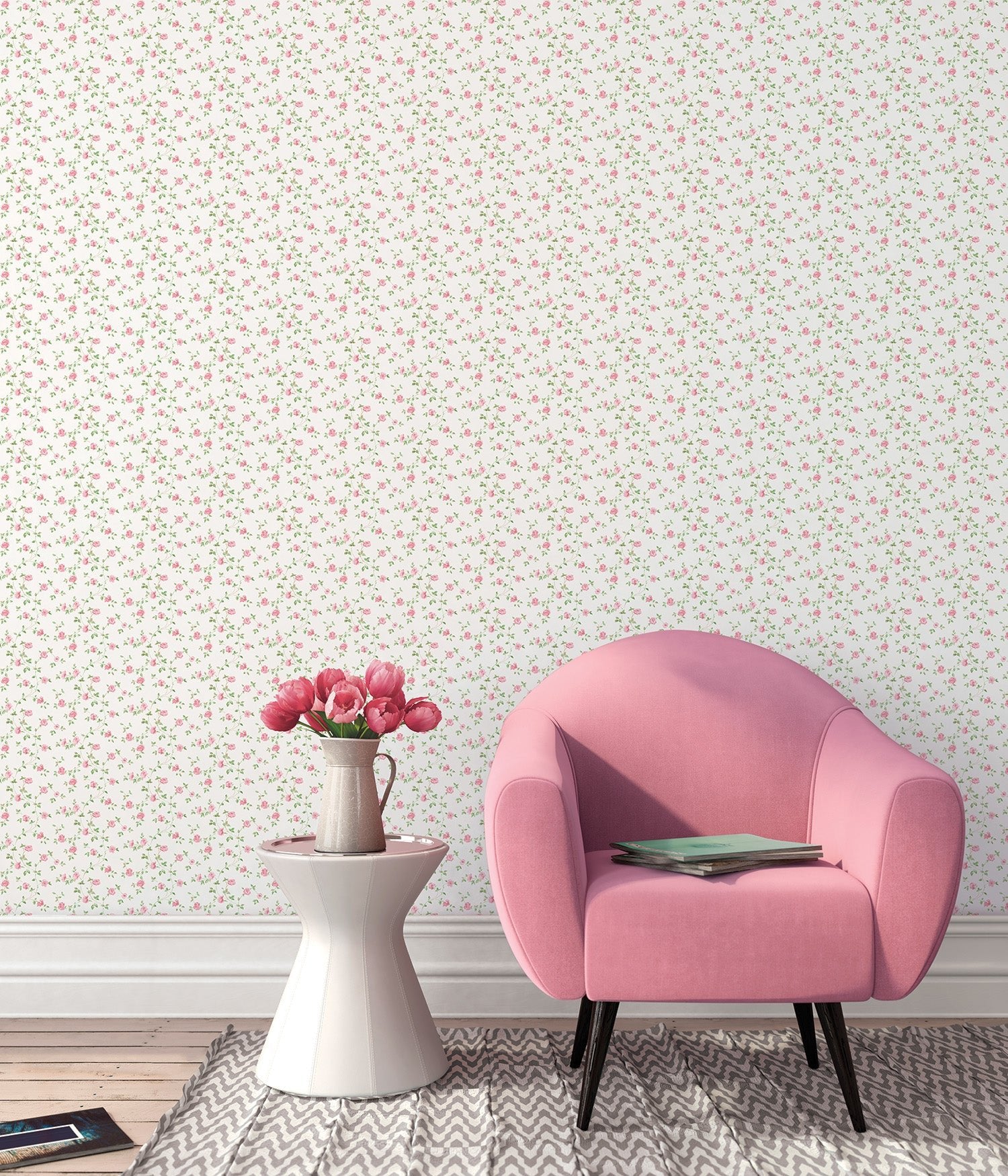 Miniatures 2 Mini Roses Wallpaper - Pink / Green - Galerie - G67889Wallpaper199