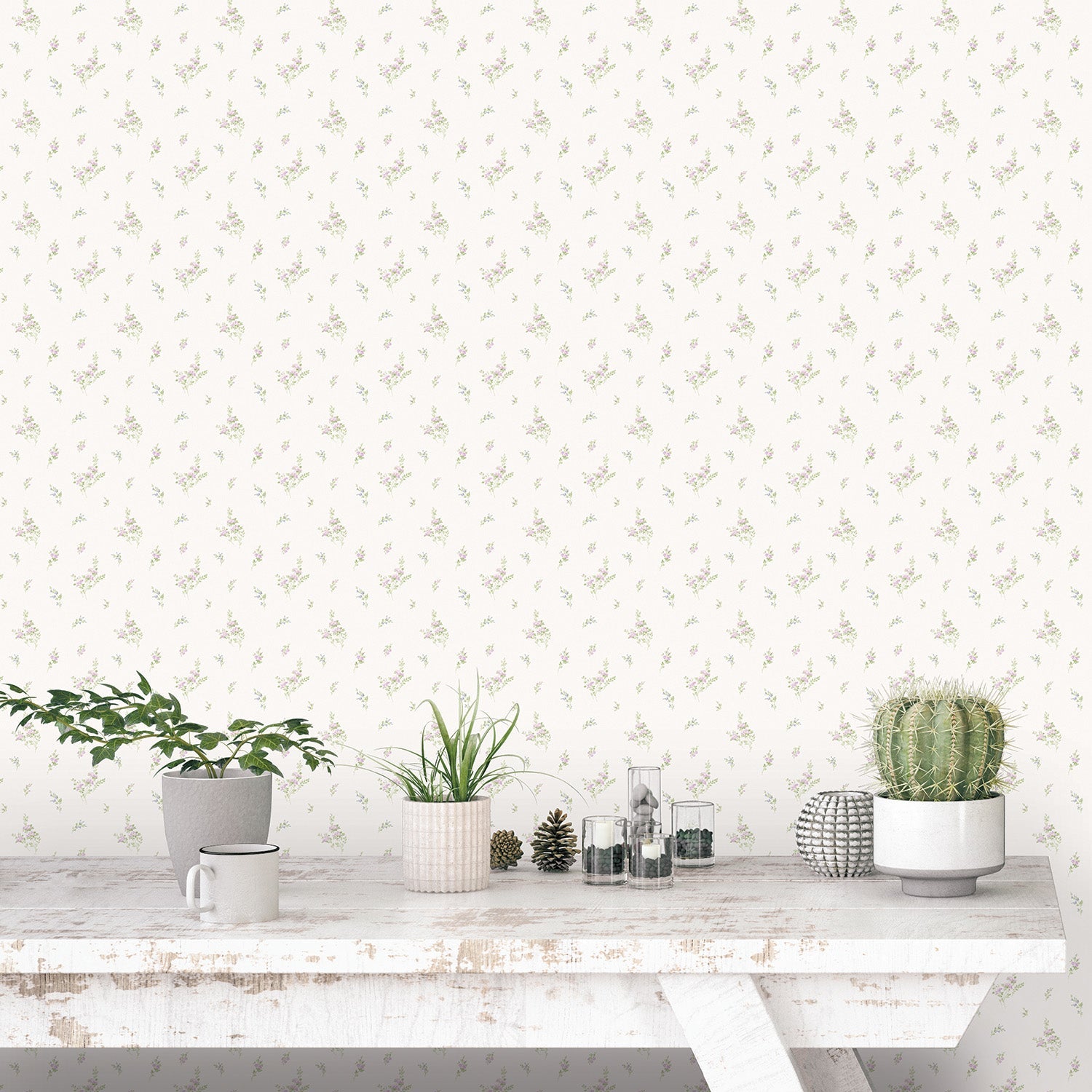Miniatures 2 Rose Bouquets Wallpaper - Lilac / Green - Galerie - G67919Wallpaper199