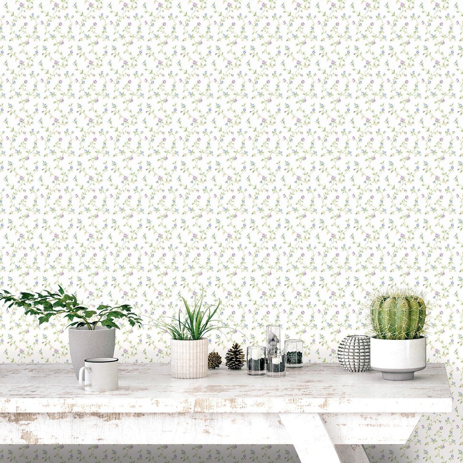 Miniatures 2 Rose Trellis Wallpaper - Lilac / Green - Galerie - G67935Wallpaper199