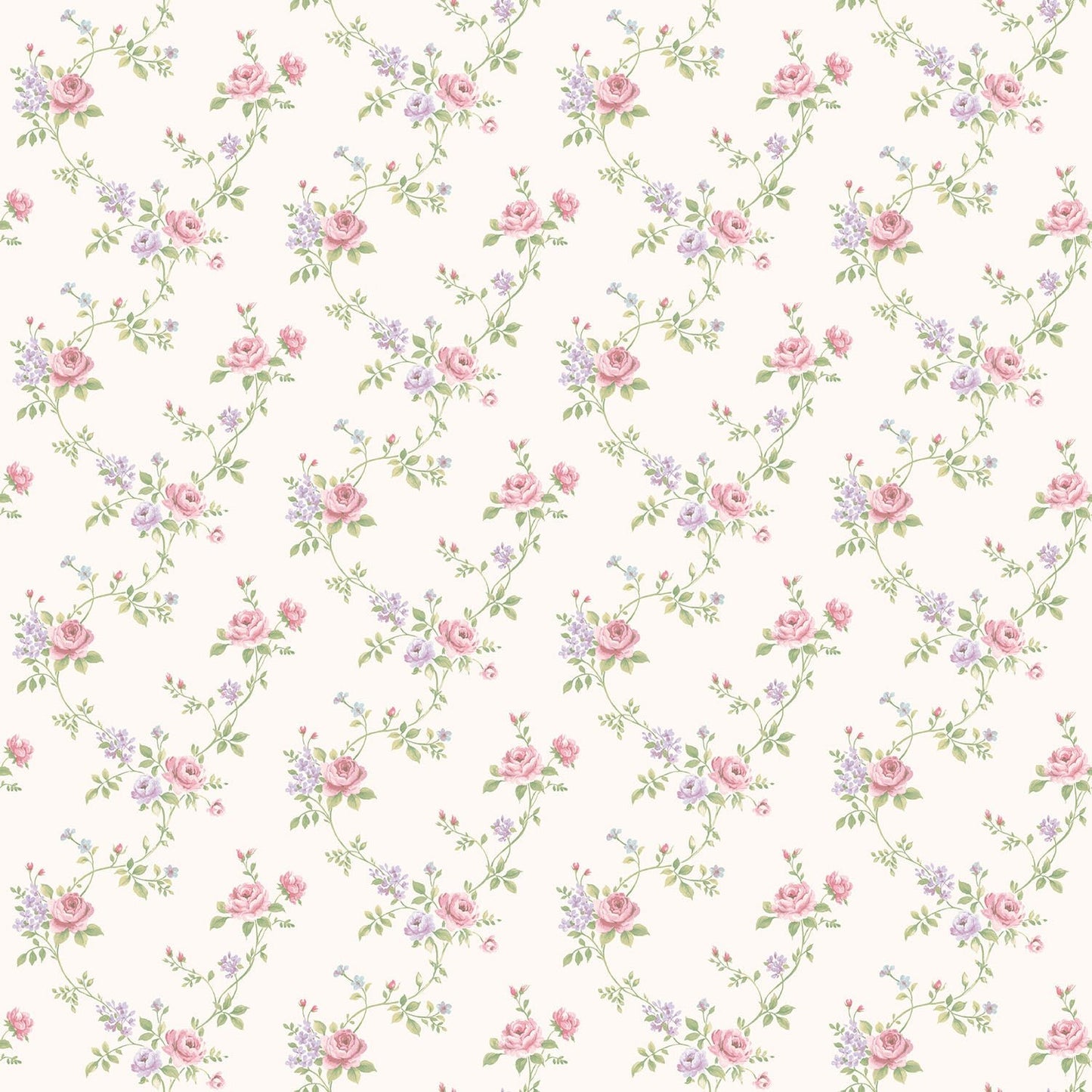 Miniatures 2 Small Roses Wallpaper - Pink / Lilac / Green - Galerie - G67896Wallpaper199