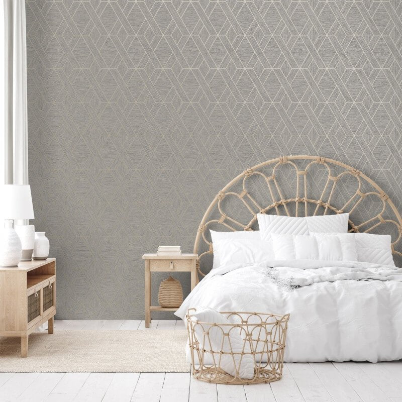Miya Geometric Metallic Wallpaper - Grey - Fine Décor - FD43152Wallpaper199
