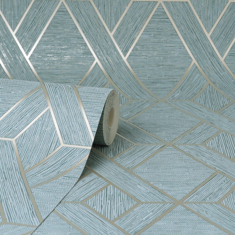 Miya Geometric Metallic Wallpaper - Teal - Fine Décor - FD43154Wallpaper199