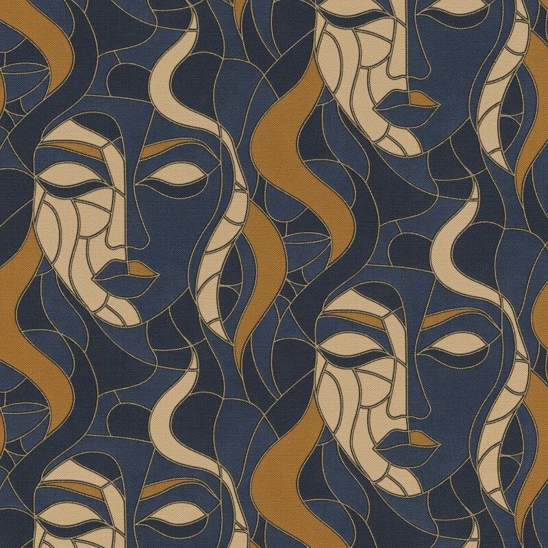 Moretta Mosaic Faces Metallic Wallpaper - Blue - Elle Decoration - 10458 - 08Wallpaper199