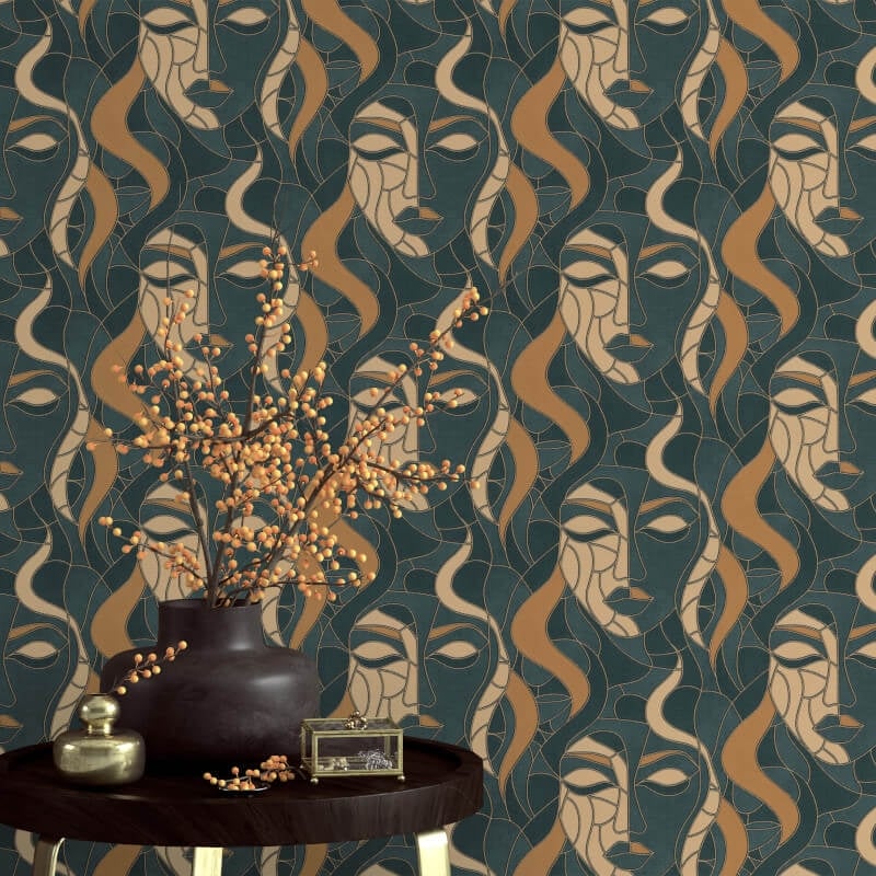 Moretta Mosaic Faces Metallic Wallpaper - Green - Elle Decoration - 10458 - 19Wallpaper199