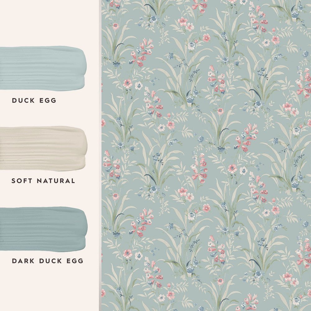 Mosedale Posy Wallpaper - Dark Duck Egg Blue - Laura Ashley - 122751Wallpaper199