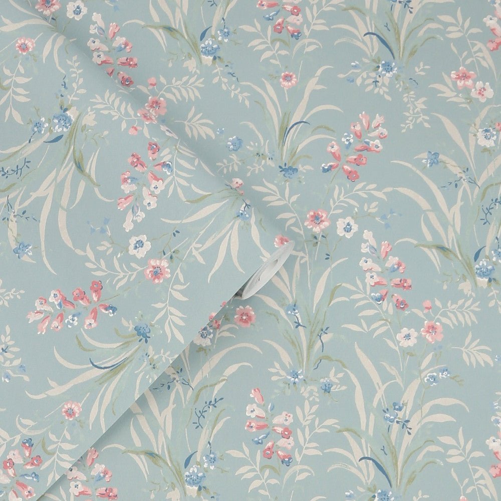 Mosedale Posy Wallpaper - Dark Duck Egg Blue - Laura Ashley - 122751Wallpaper199