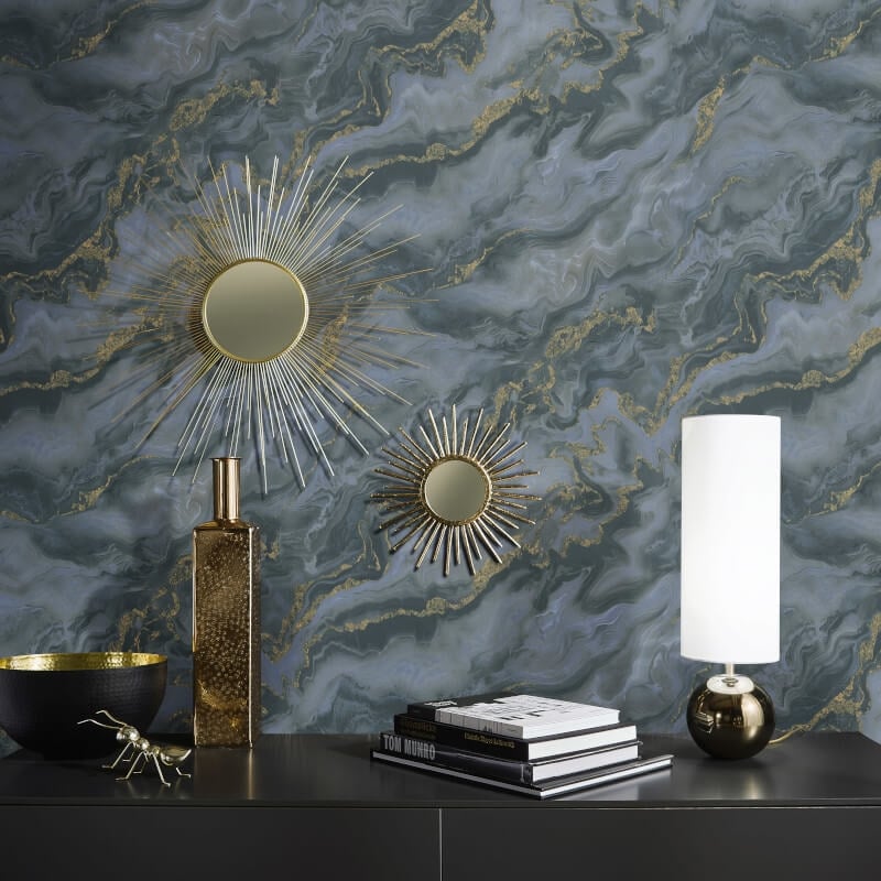 Mystic Marble Metallic Wallpaper - Blue/Gold - Elle Decoration - 10447 - 08Wallpaper199