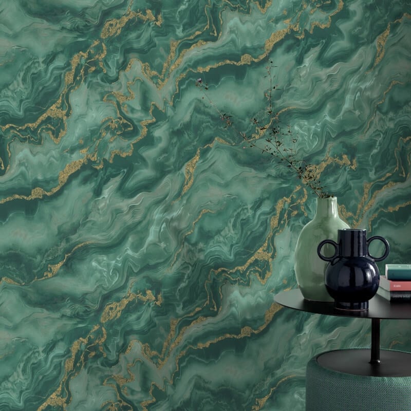 Mystic Marble Metallic Wallpaper - Green/Gold - Elle Decoration - 10447 - 19Wallpaper199
