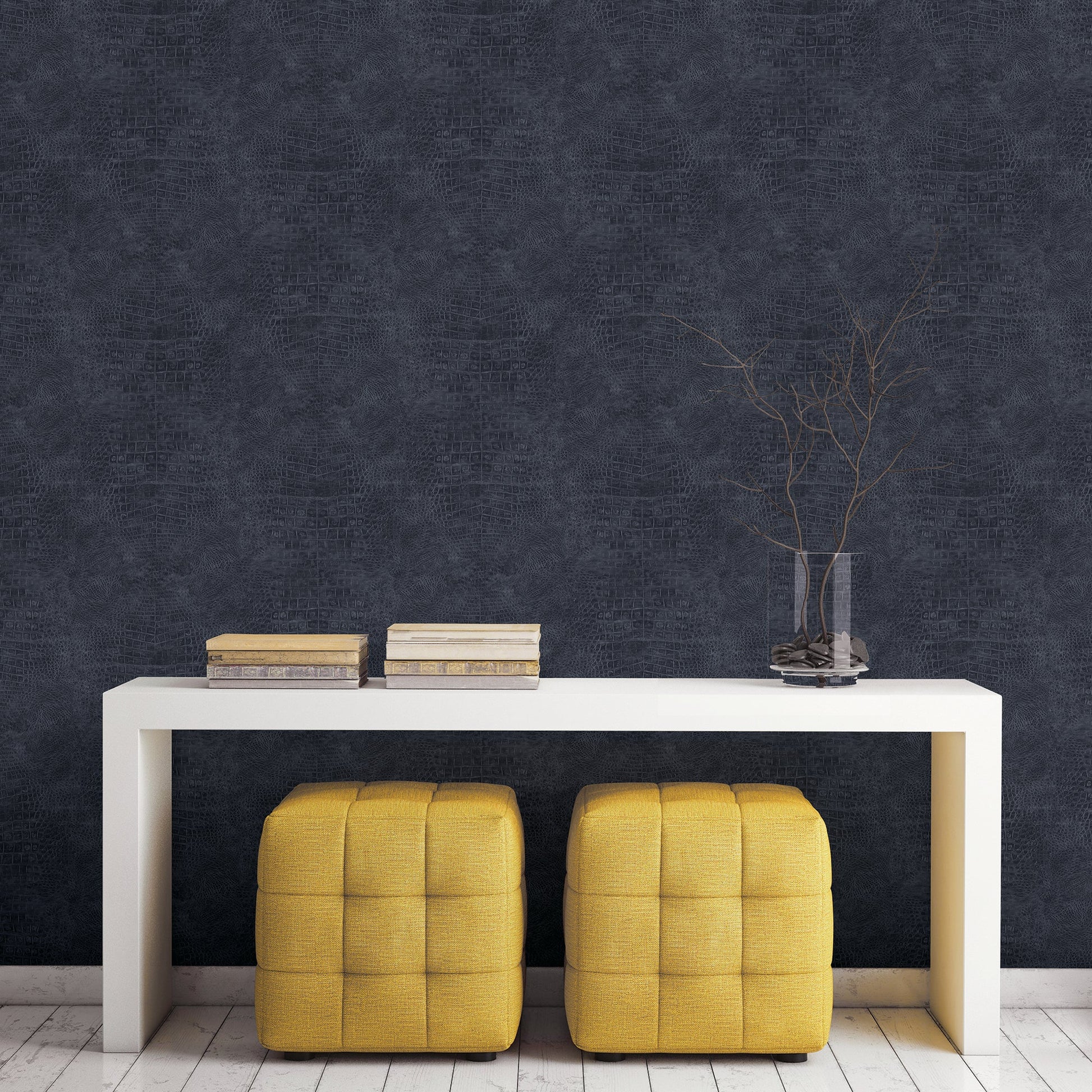 Natural FX 2 Crocodile Wallpaper - Navy - Galerie - G67507Wallpaper199