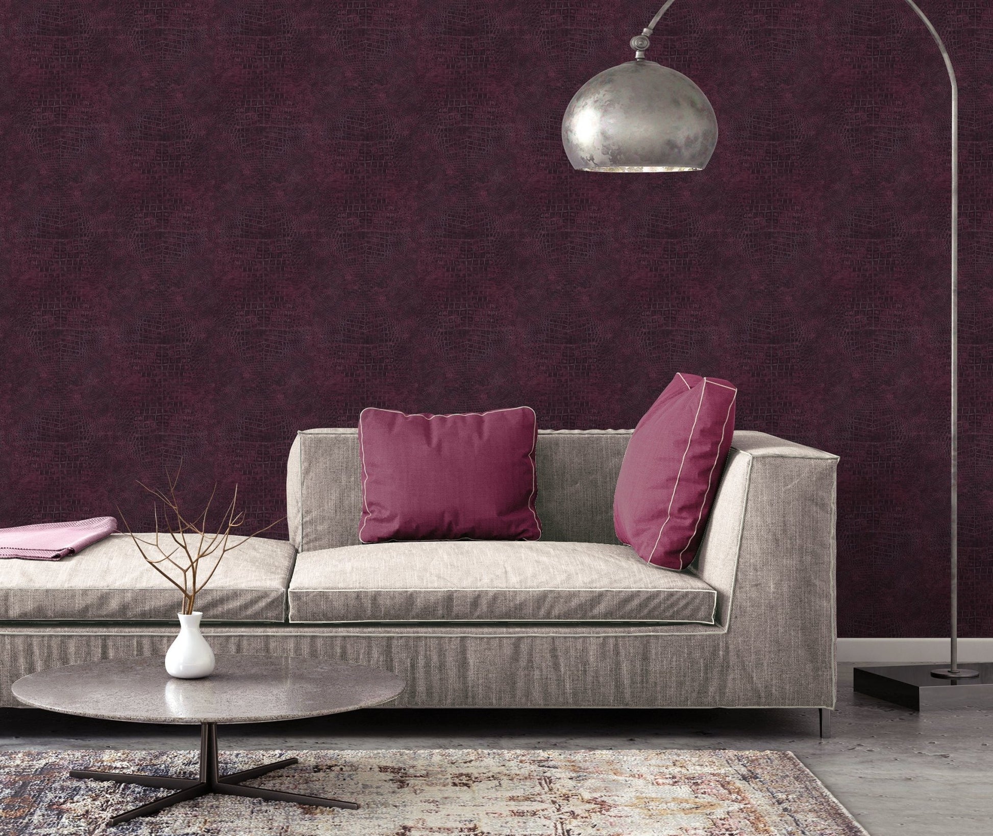 Natural FX 2 Crocodile Wallpaper - Red / Purple Lilac - Galerie - G67751Wallpaper199