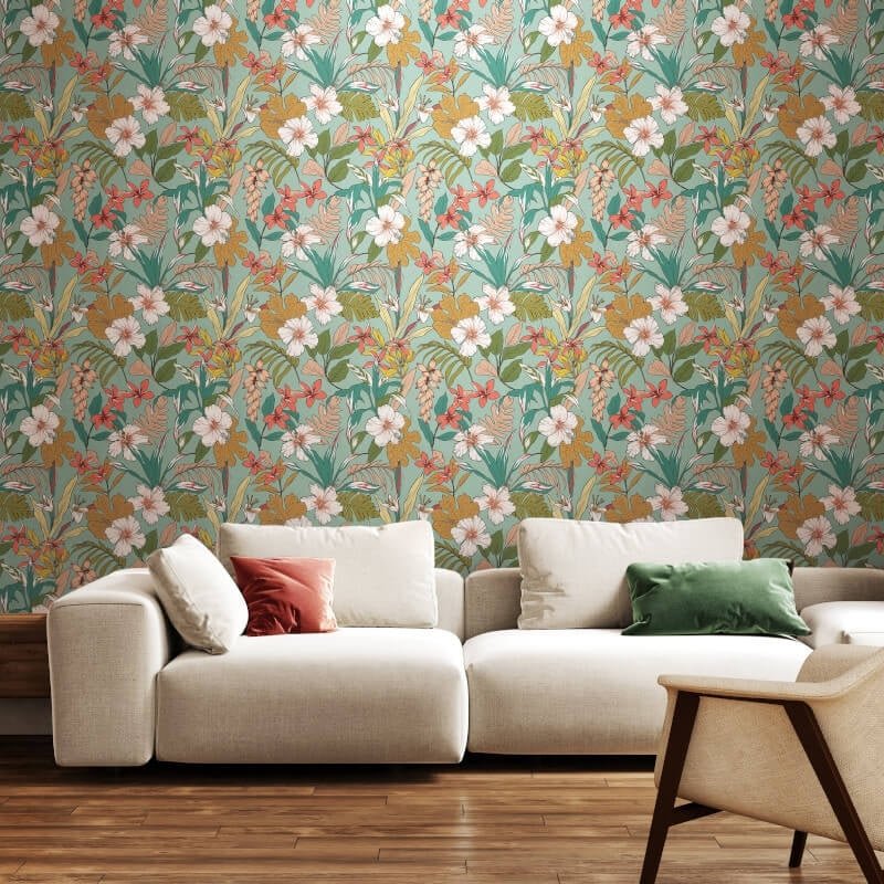 Oasis Wallpaper - Coral/Teal - Hoopla Walls - HWA1205WWallpaper199
