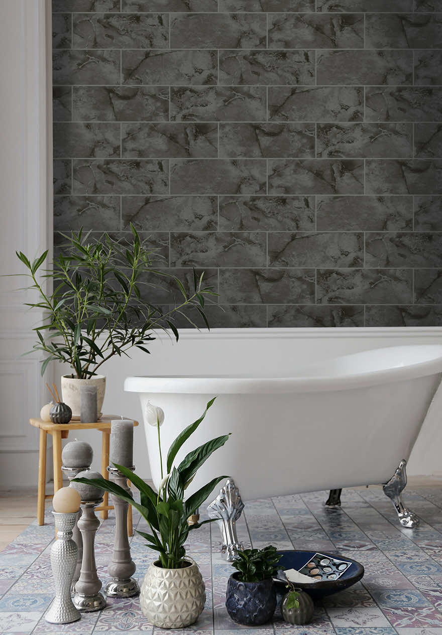 Odeon Tile Wallpaper - Charcoal - Holden Décor - 89390Wallpaper199