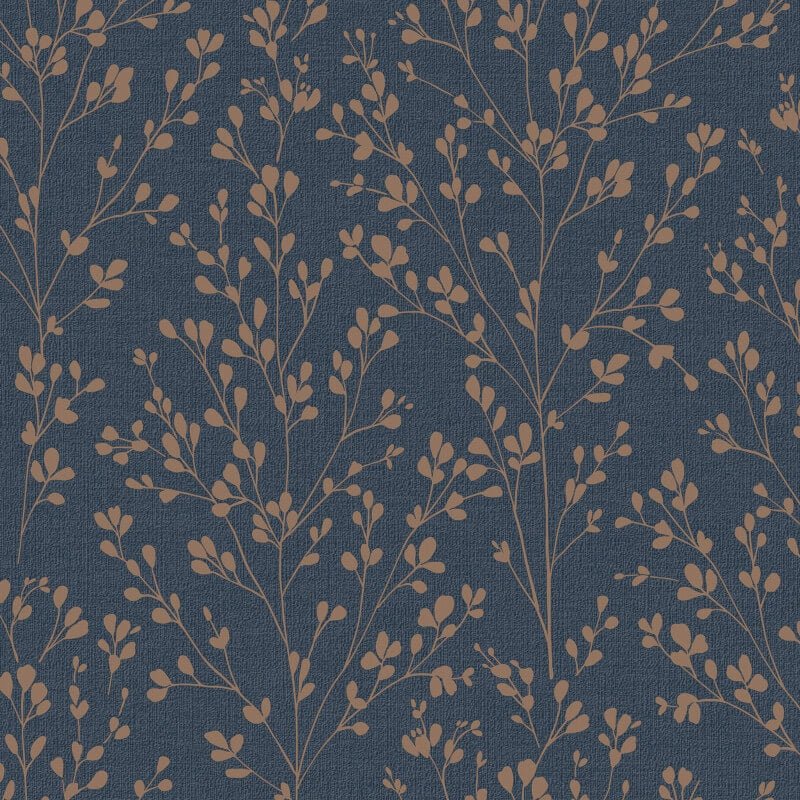 Omaru Calluna Leaf Motif Metallic Wallpaper - Navy - Grandeco - A71404Wallpaper199