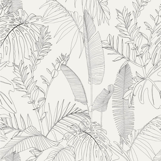 Omaru Galapalos Tropical Leaves Wallpaper - White/Black - Grandeco - A69301Wallpaper199