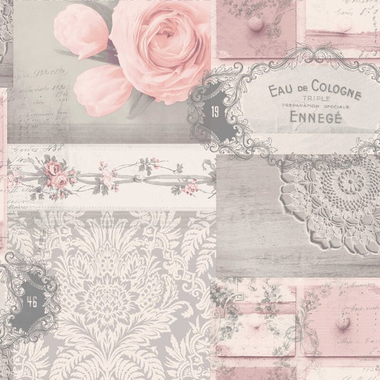 Ophelia Decoupage Floral Metallic Wallpaper - Blush - Crown - M1426Wallpaper199