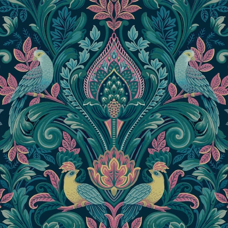 Opulent Damask Wallpaper - Navy/Pink - Grandeco - A67801Wallpaper199