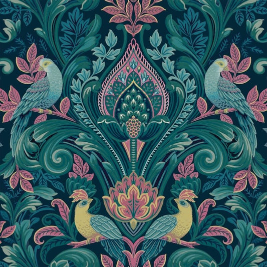 Opulent Damask Wallpaper - Navy/Pink - Grandeco - A67801Wallpaper199