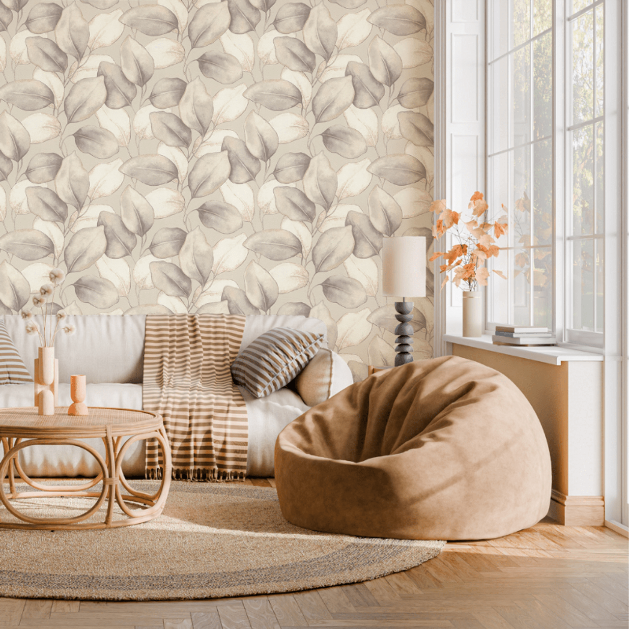 Opulenza Leaf Wallpaper - Charcoal & Rust - Rasch - 659887Wallpaper199