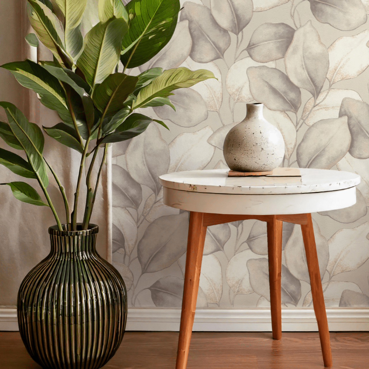 Opulenza Leaf Wallpaper - Charcoal & Rust - Rasch - 659887Wallpaper199